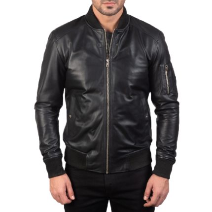 Bomia Ma-1 Black Leather Bomber Jacket